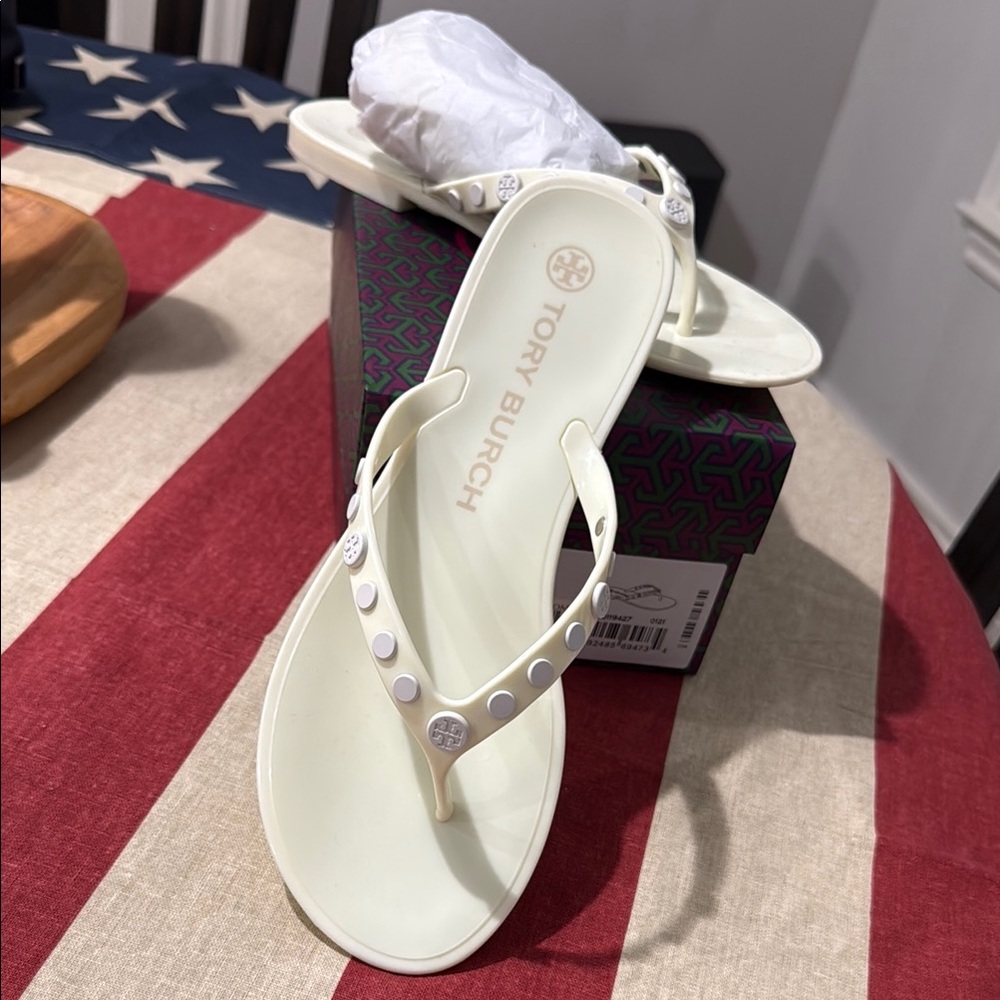 Tory Burch Ivory Studded Jelly Sandals